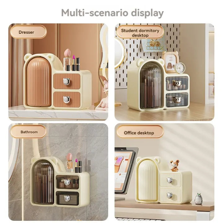 Rotating 360° Makeup Organizer Box Dust-Proof Beauty All in One Cute Bear Box