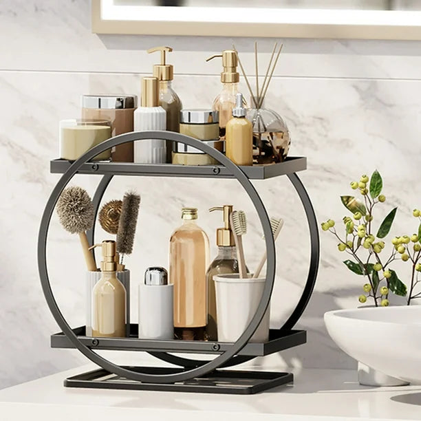 2-Tier Metal Tray Round Metal Organizer