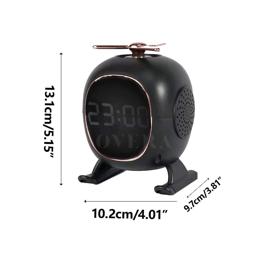 Overa Alarm Clock Radio, Fast Wireless Phone Charger with Bluetooth, Wall Clock Fan Alarm Speaker Sound USB Port, Dual Alarm, Sleep Timer, Snooze, Dimmer (White)