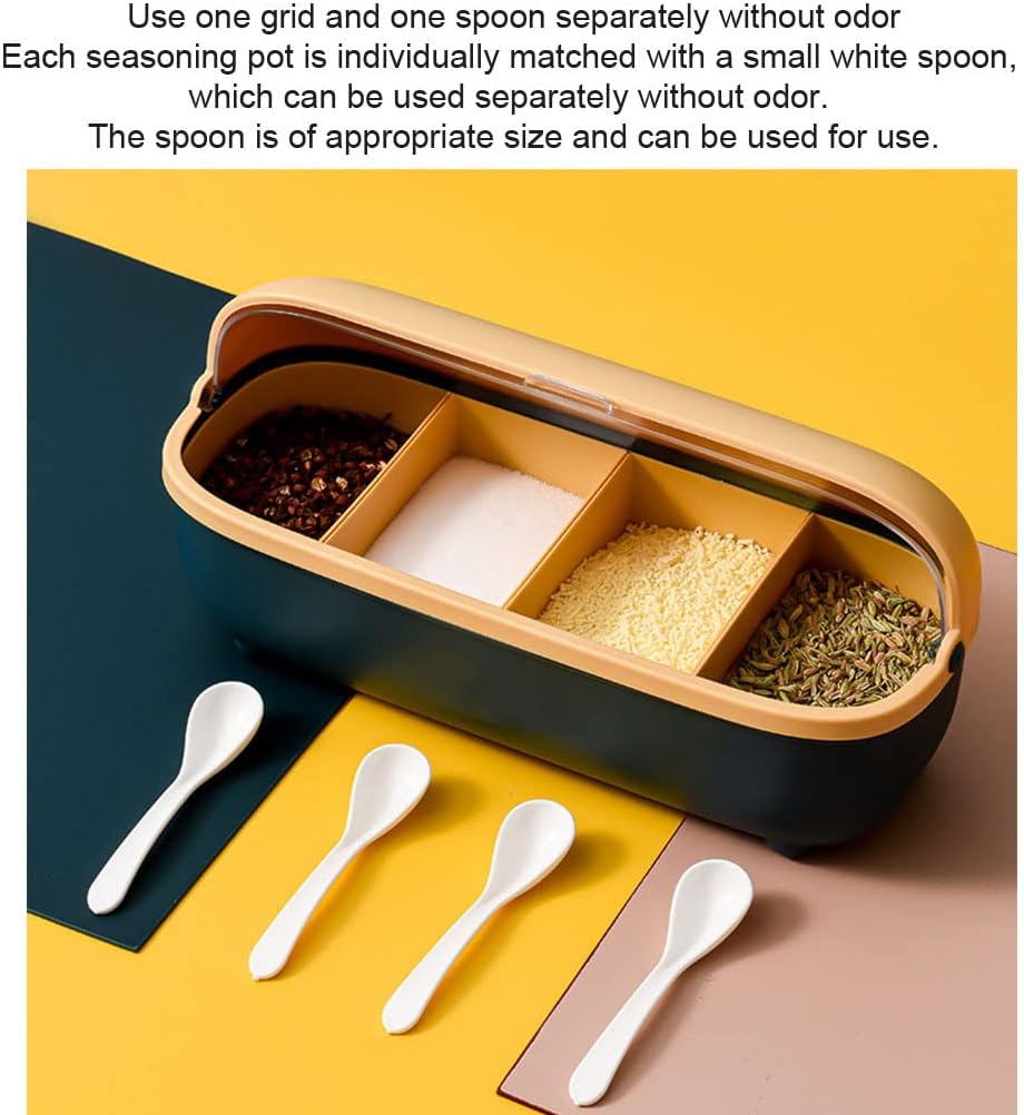 Kitchen Condiment Seasoning Box With 4 Compartments Cruet Storage Container Home Kitchen Tool Multi Purpose