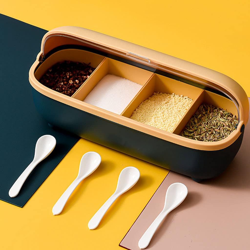 Kitchen Condiment Seasoning Box With 4 Compartments Cruet Storage Container Home Kitchen Tool Multi Purpose