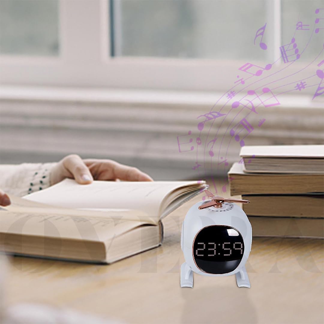 Overa Alarm Clock Radio, Fast Wireless Phone Charger with Bluetooth, Wall Clock Fan Alarm Speaker Sound USB Port, Dual Alarm, Sleep Timer, Snooze, Dimmer (White)