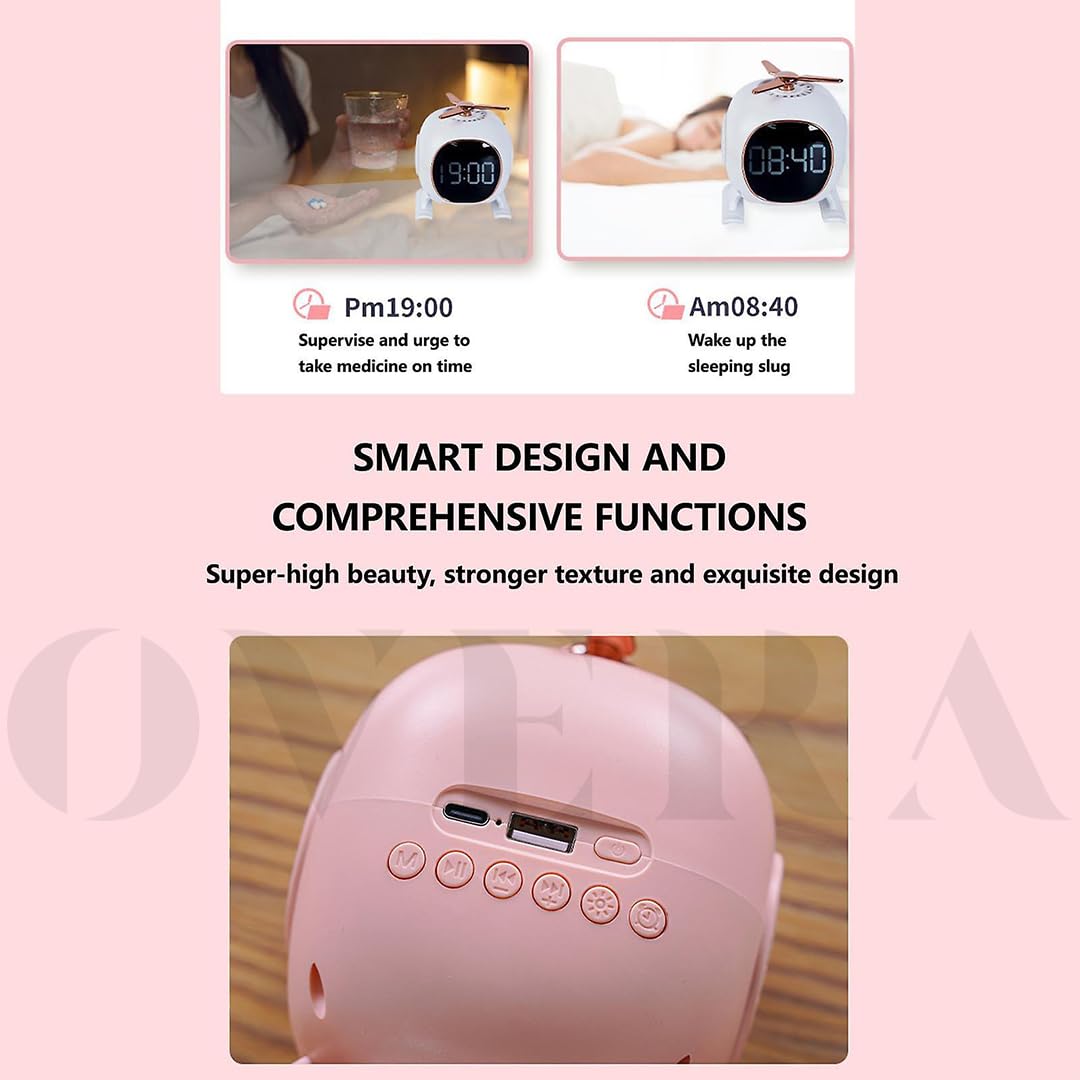 Overa Alarm Clock Radio, Fast Wireless Phone Charger with Bluetooth, Wall Clock Fan Alarm Speaker Sound USB Port, Dual Alarm, Sleep Timer, Snooze, Dimmer (White)