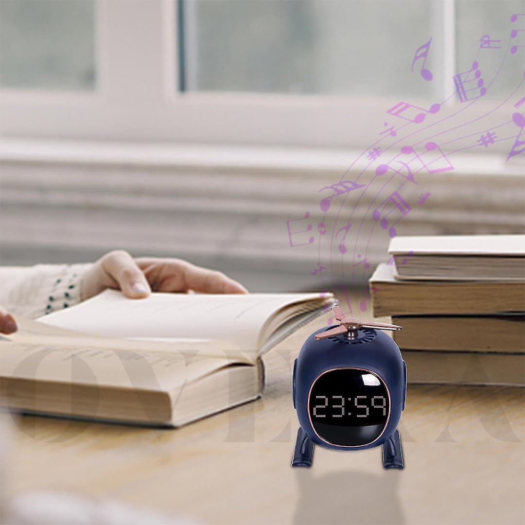 Overa Alarm Clock Radio, Fast Wireless Phone Charger with Bluetooth, Wall Clock Fan Alarm Speaker Sound USB Port, Dual Alarm, Sleep Timer, Snooze, Dimmer (White)