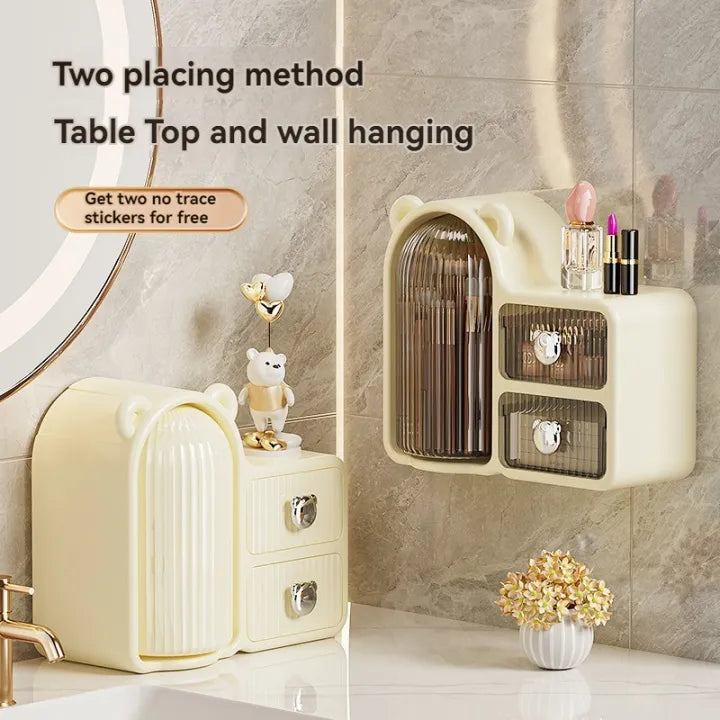 Rotating 360° Makeup Organizer Box Dust-Proof Beauty All in One Cute Bear Box