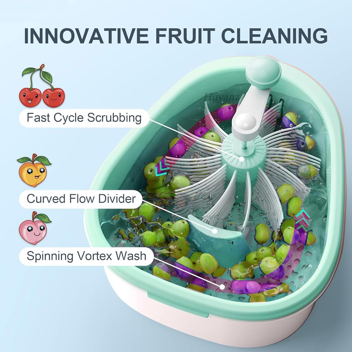 Fruit Cleaner Spinner, Fruit and Vegetable Washing Machine with Brush, Fruit and Vegetable Cleaner with Colander and Bowl, Fruit Washer Spinner Scrubber, Kitchen Home Essentials (Sky Blue)