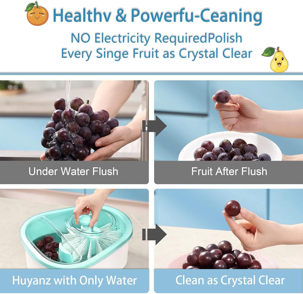 Fruit Cleaner Spinner, Fruit and Vegetable Washing Machine with Brush, Fruit and Vegetable Cleaner with Colander and Bowl, Fruit Washer Spinner Scrubber, Kitchen Home Essentials (Sky Blue)