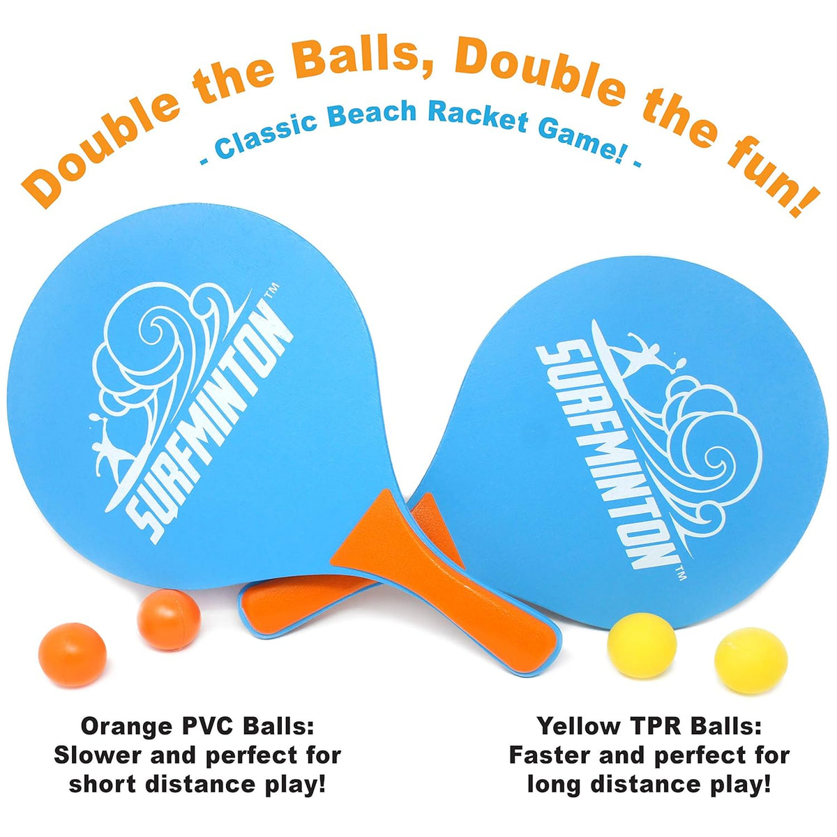 VIAHART Surfminton Classic Beach Tennis Wooden Paddle Game Kadima Smashball Set