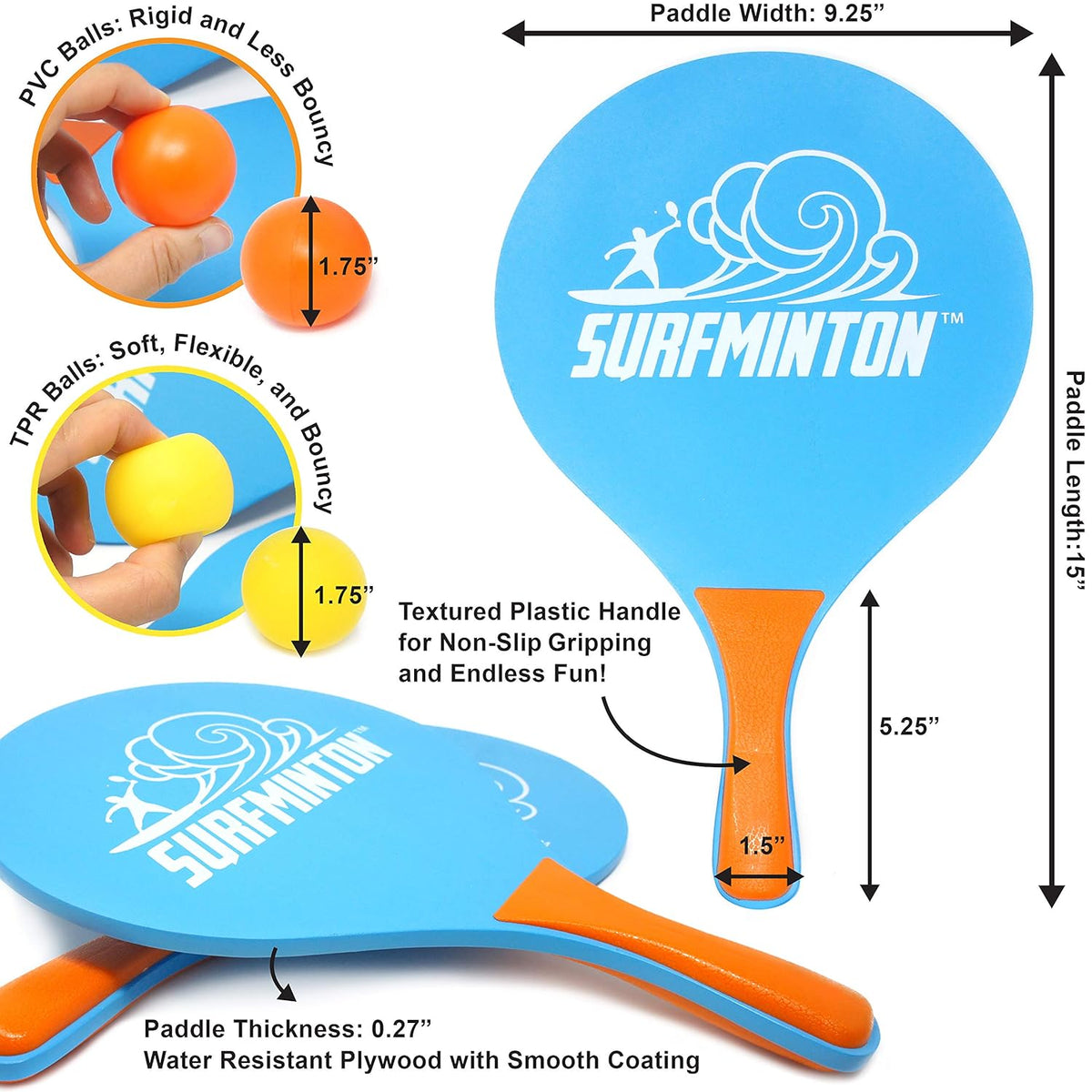 VIAHART Surfminton Classic Beach Tennis Wooden Paddle Game Kadima Smashball Set
