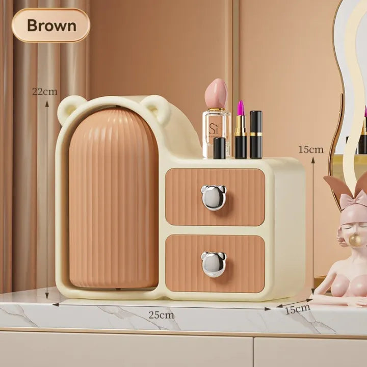 Rotating 360° Makeup Organizer Box Dust-Proof Beauty All in One Cute Bear Box