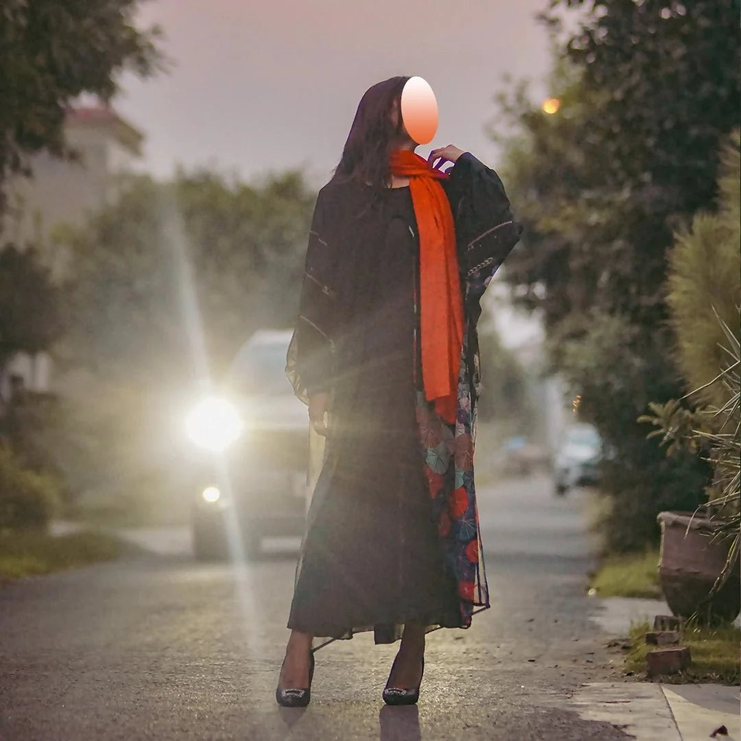 Black silk with Chiffon Shrug Abaya - AlifdukanZoyera.pk types here :)