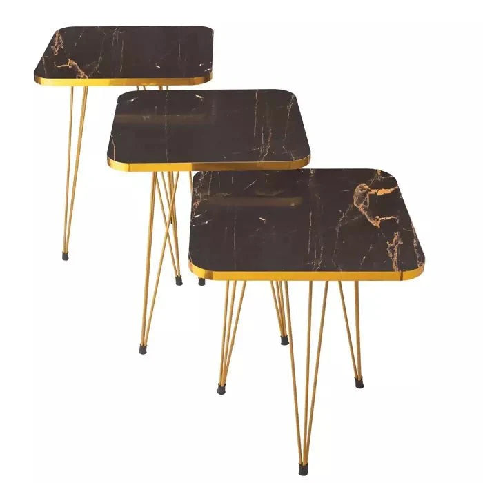 Square Metal Legs Table Set with Golden Border – 3 Pcs - AlifdukanMini Supplier types here :)