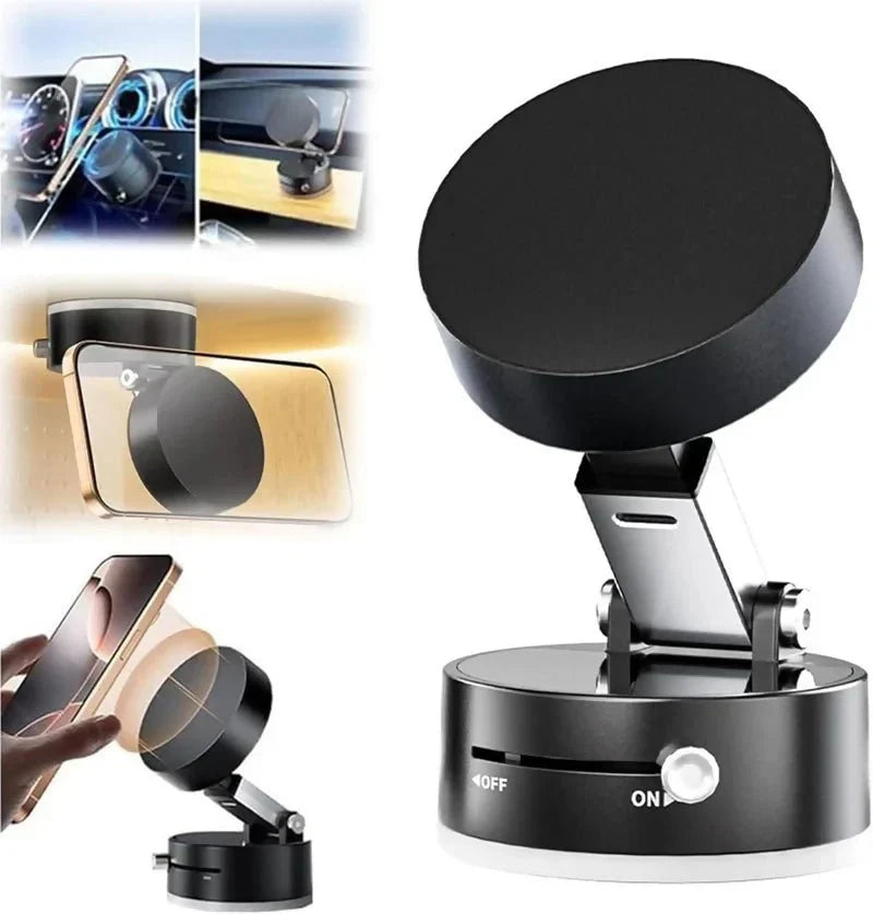 Vacuum Magnetic Suction Phone Holder, Retractable Folding Mobile Phone Stand, 360° Rotatable Suction Cup Phone Mount, Stand Magnetic Cell Phone Holder for Car/Gym/Mirror/Smooth Surface - AlifdukanPk Trendyhub types here :)