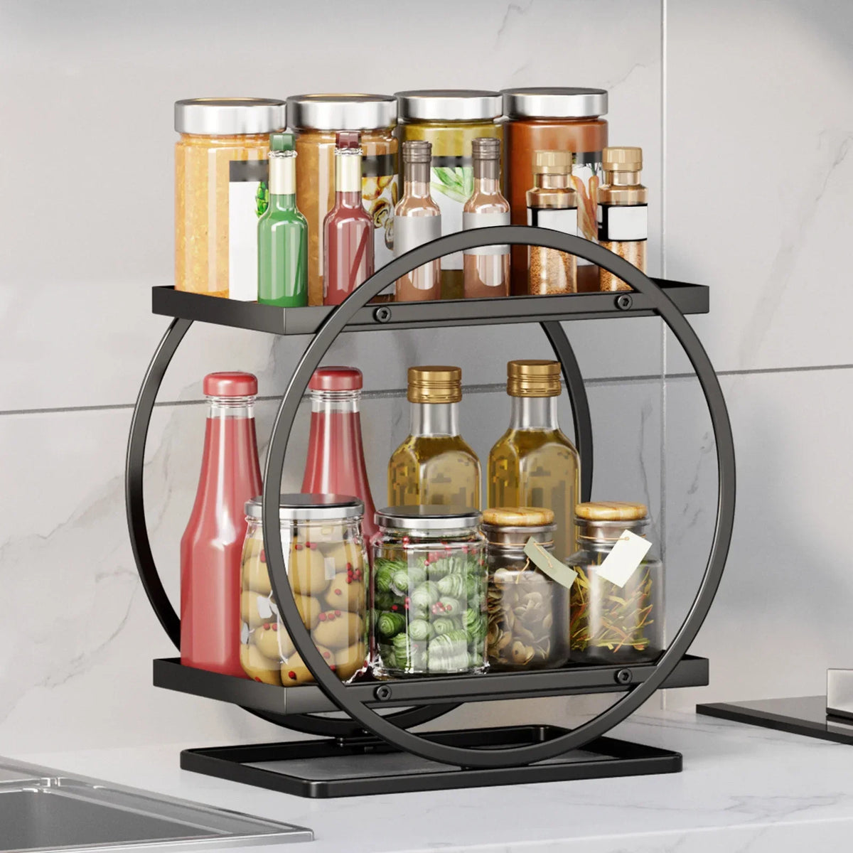 2-Tier Metal Tray Round Metal Organizer