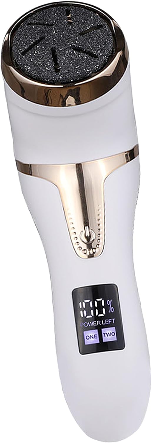 Electric Foot Callus Remover, LCD Display Electric Foot Grinder Multifunctional with 3 Grinding Heads for Pedicure Shop (White)