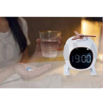 Overa Alarm Clock Radio, Fast Wireless Phone Charger with Bluetooth, Wall Clock Fan Alarm Speaker Sound USB Port, Dual Alarm, Sleep Timer, Snooze, Dimmer (White)