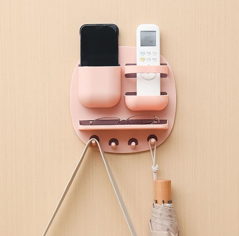 Self-Adhesive Remote Control Storage Box Wall-Mounted for Home, Office, Remote, Pen, Key, Toothbrush, Phone Charging Mini Storage Boxes Multi-functional Creative Storage Shelves (PINK)