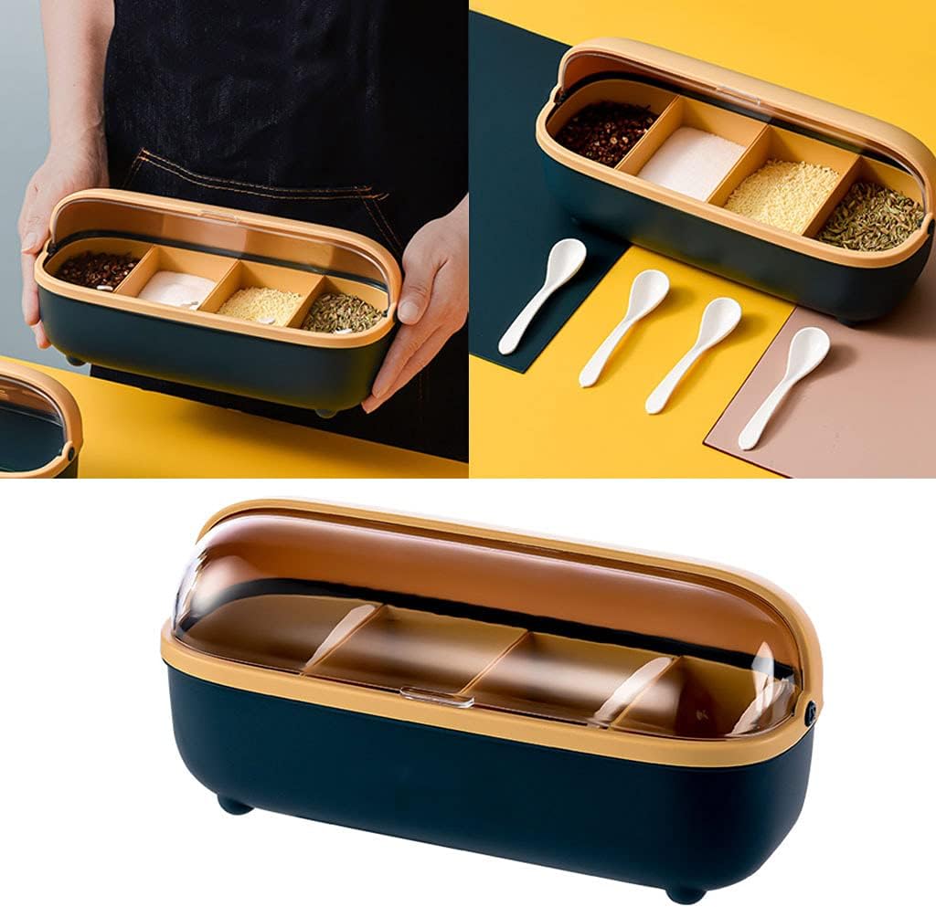 Kitchen Condiment Seasoning Box With 4 Compartments Cruet Storage Container Home Kitchen Tool Multi Purpose