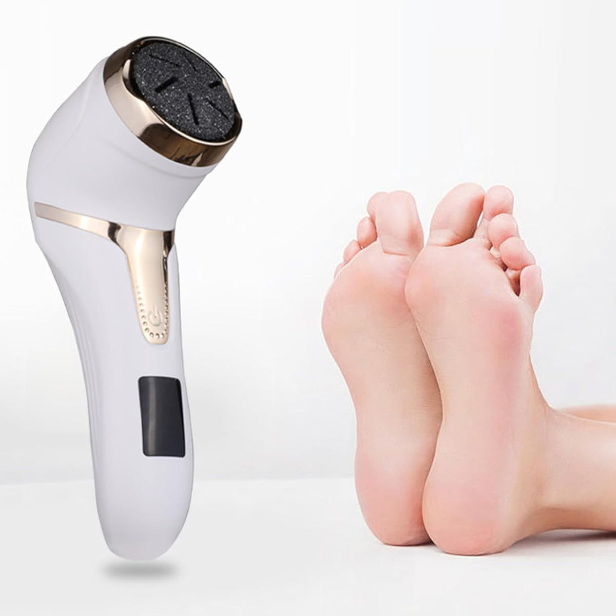 Electric Foot Callus Remover, LCD Display Electric Foot Grinder Multifunctional with 3 Grinding Heads for Pedicure Shop (White)