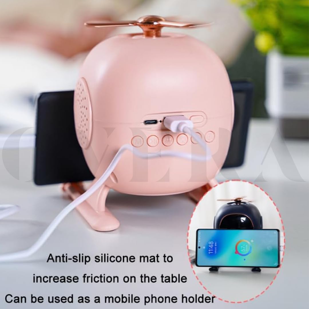 Overa Alarm Clock Radio, Fast Wireless Phone Charger with Bluetooth, Wall Clock Fan Alarm Speaker Sound USB Port, Dual Alarm, Sleep Timer, Snooze, Dimmer (White)