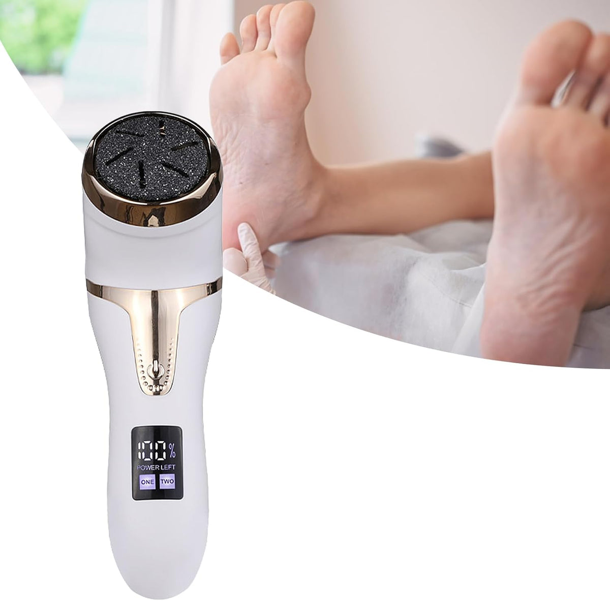 Electric Foot Callus Remover, LCD Display Electric Foot Grinder Multifunctional with 3 Grinding Heads for Pedicure Shop (White)