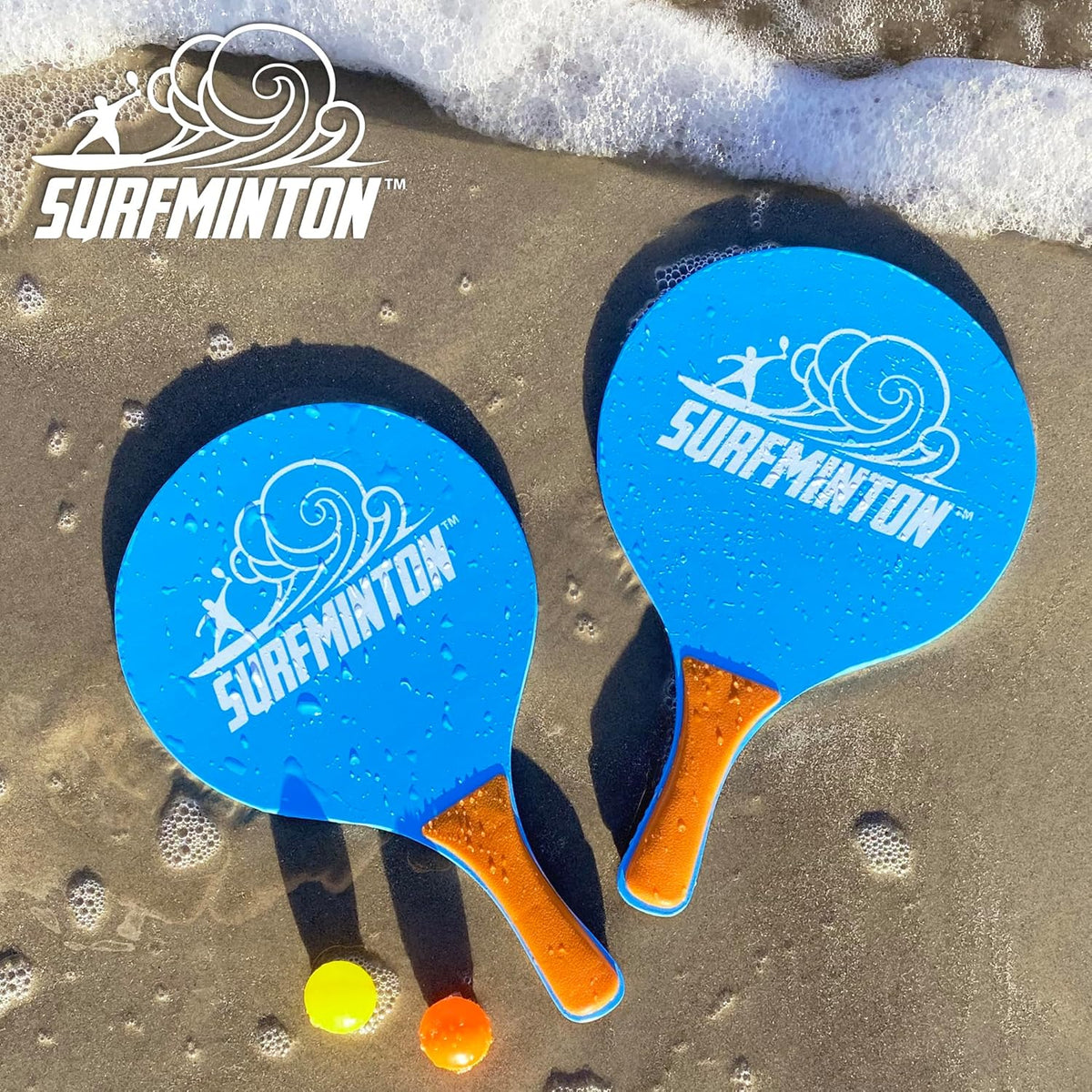 VIAHART Surfminton Classic Beach Tennis Wooden Paddle Game Kadima Smashball Set