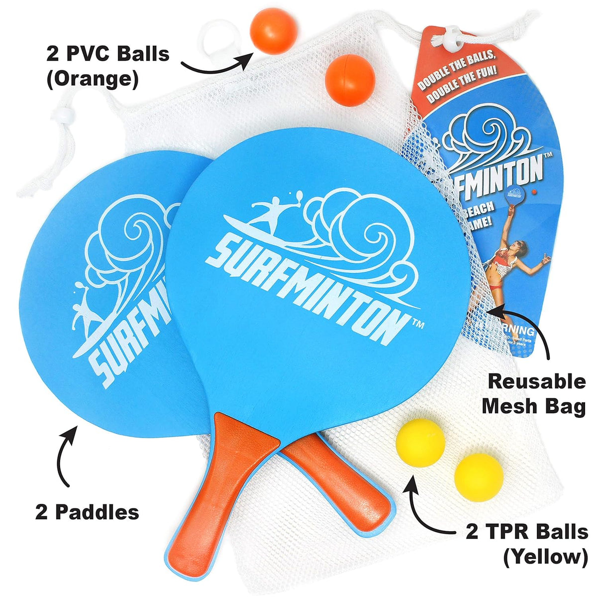 VIAHART Surfminton Classic Beach Tennis Wooden Paddle Game Kadima Smashball Set