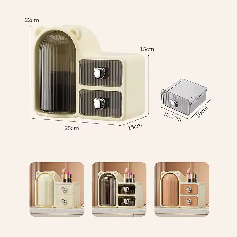 Rotating 360° Makeup Organizer Box Dust-Proof Beauty All in One Cute Bear Box