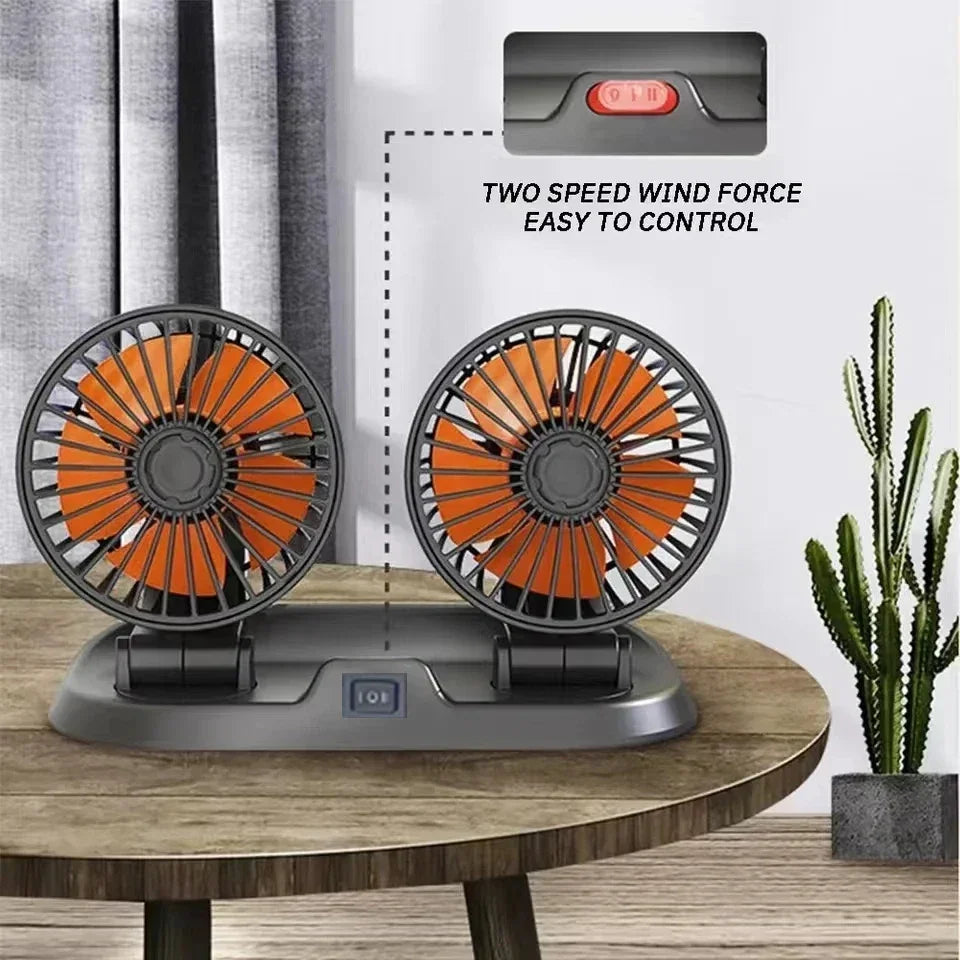 Universal Dual-Head USB Car Fan - 5V/12V/24V, 2-Speed Settings for Efficient Auto Cooling & Ventilation