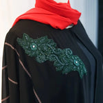 Black silk with chiffon motive Abaya - AlifdukanZoyera.pk types here :)