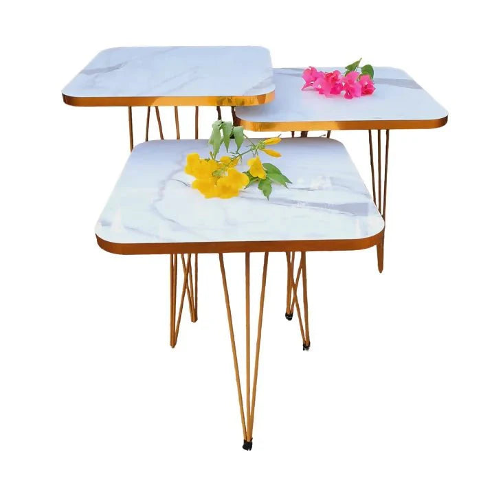 Square Metal Legs Table Set with Golden Border – 3 Pcs - AlifdukanMini Supplier types here :)