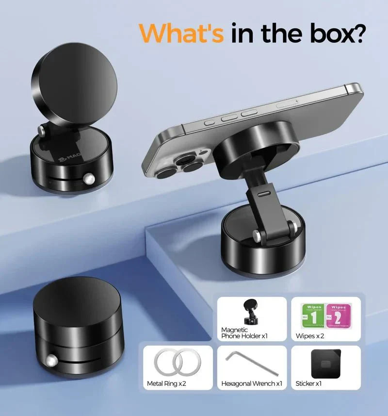 Vacuum Magnetic Suction Phone Holder, Retractable Folding Mobile Phone Stand, 360° Rotatable Suction Cup Phone Mount, Stand Magnetic Cell Phone Holder for Car/Gym/Mirror/Smooth Surface - AlifdukanPk Trendyhub types here :)